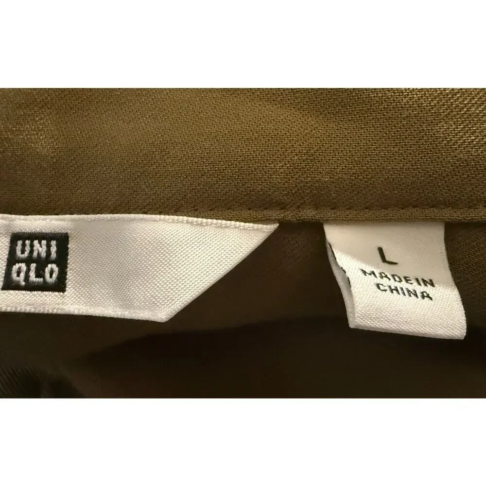 Uniqlo Olive Green Rayon Blend Open Collar 3/4 Sleeve Blouse, Women's Large